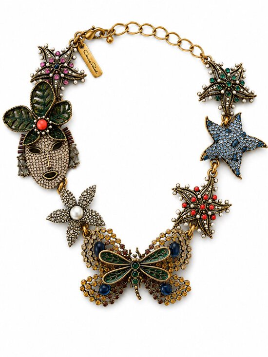 Oscar de la Renta Jewelry - Very Rare Oscar de la Renta Mixed Media Charm Statement Necklace 18"-22"